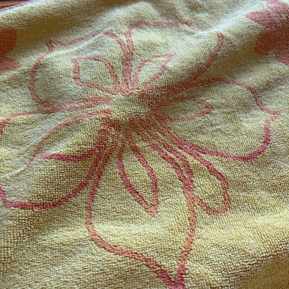 2 Vintage 90s Hibiscus Beach Towels Multicolor Embroider Appliqué Tropical Boho